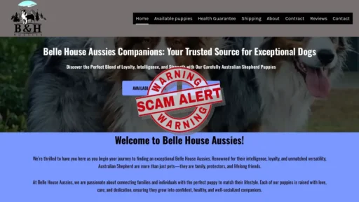 Scam Website Screenshot Bellehouseaussies.com