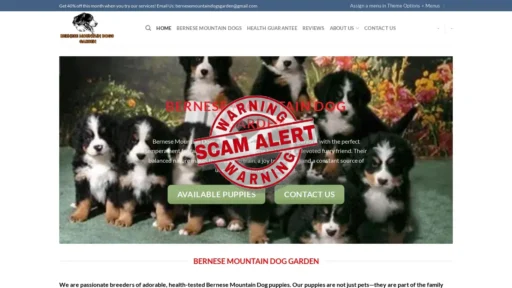 Scam Website Screenshot Bernesemountaindogsgarden.com