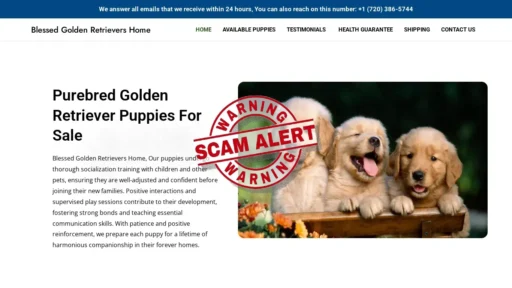 Scam Website Screenshot Blessedgoldenretrieverhome.com