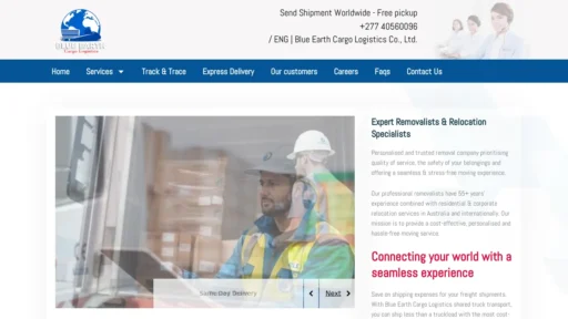 Scam Website Screenshot Blueearthcargologistics.com