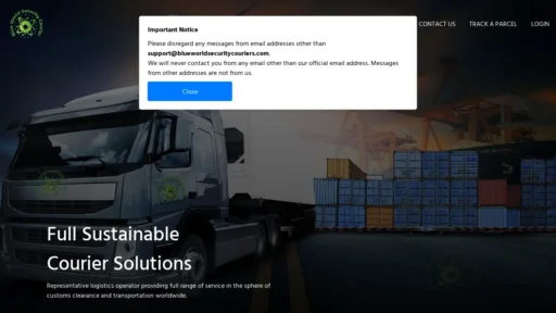 Scam Website Screenshot Blueworldsecuritycouriers.com