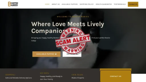 Scam Website Screenshot Bostiebabies.com
