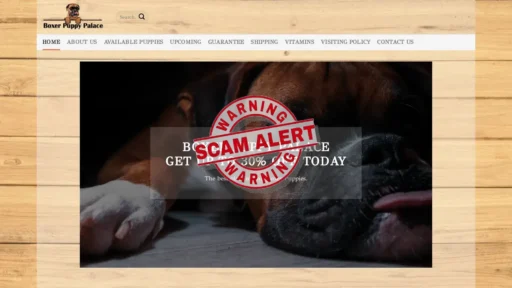 Scam Website Screenshot Boxerpuppypalace.com