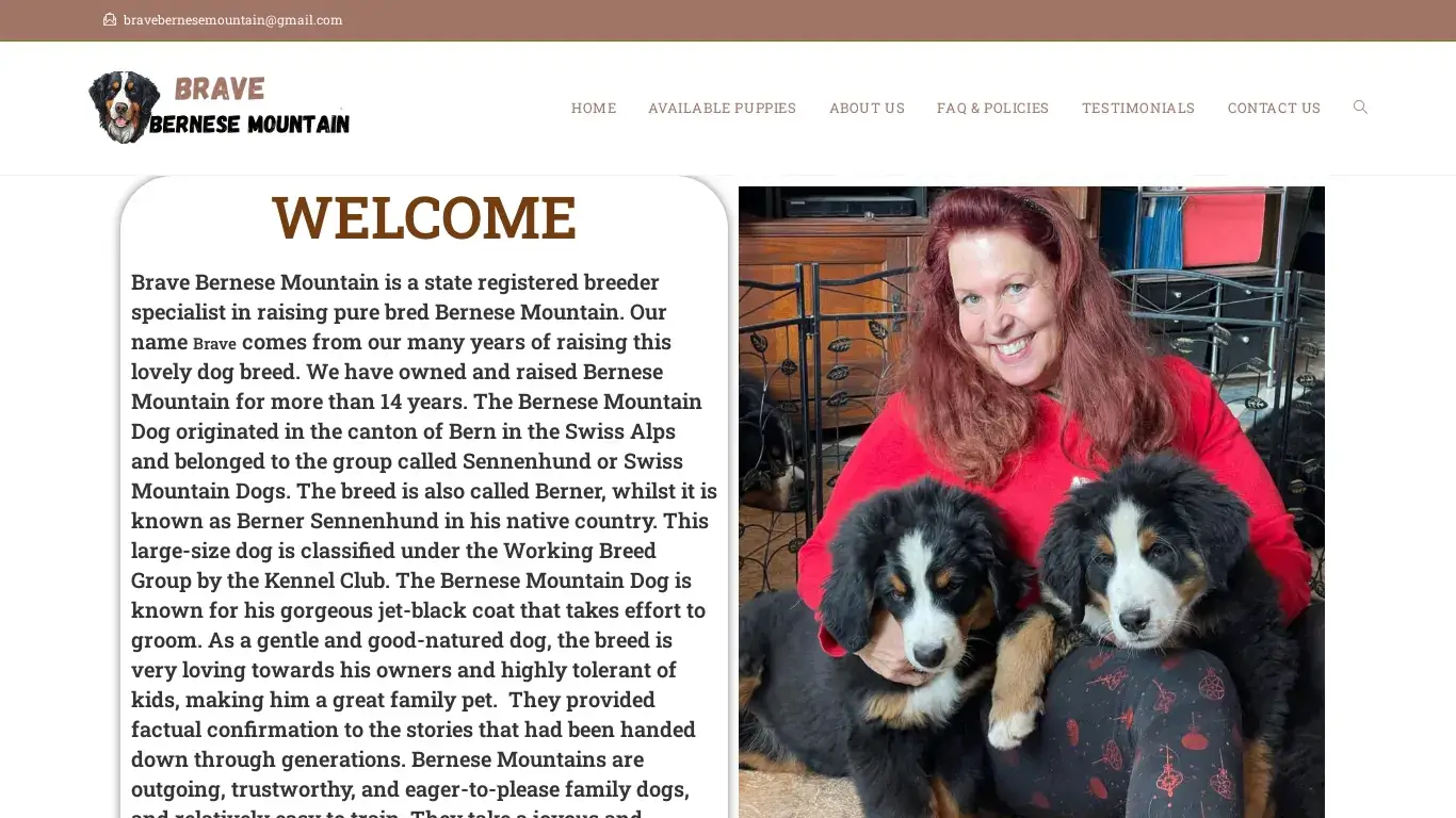 is BRAVE BERNESE MOUNTAIN – Licensed Bernese Mountain Breeders legit? screenshot