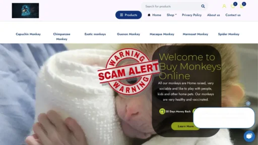 Scam Website Screenshot Buyexoticmonkeysforsale.com