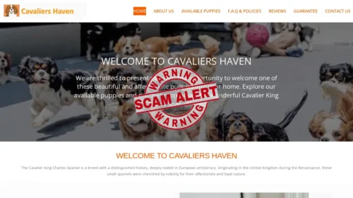 Scam Website Screenshot Cavaliershaven.com