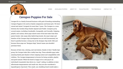 Scam Website Screenshot Cavapoocutiepups.com