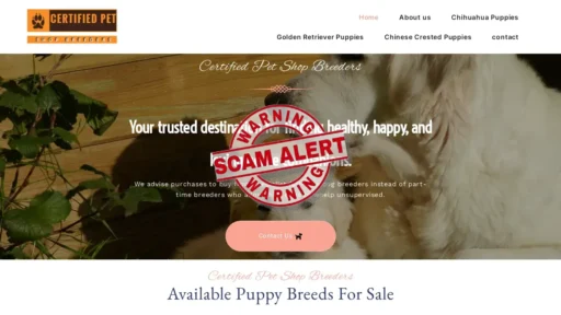Scam Website Screenshot Certifiedpetshopbreeders.com