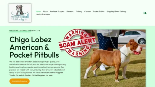 Scam Website Screenshot Chigolobezpitbulls.com