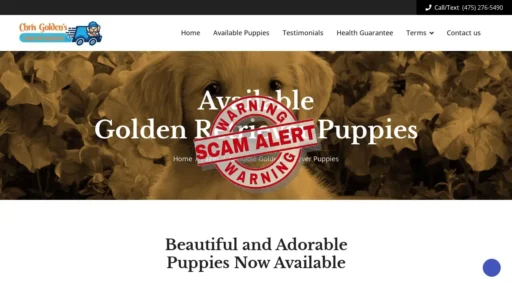 Scam Website Screenshot Chrisgoldenretrievers.com