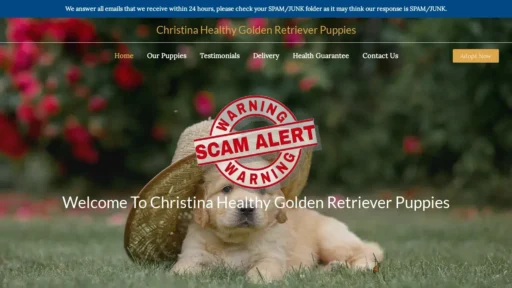 Scam Website Screenshot Christinahealthygoldenretrieverpuppies.com