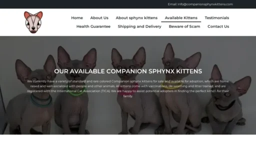 Scam Website Screenshot Companionsphynxkittens.com