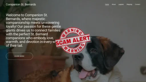 Scam Website Screenshot Companionstbernards.com