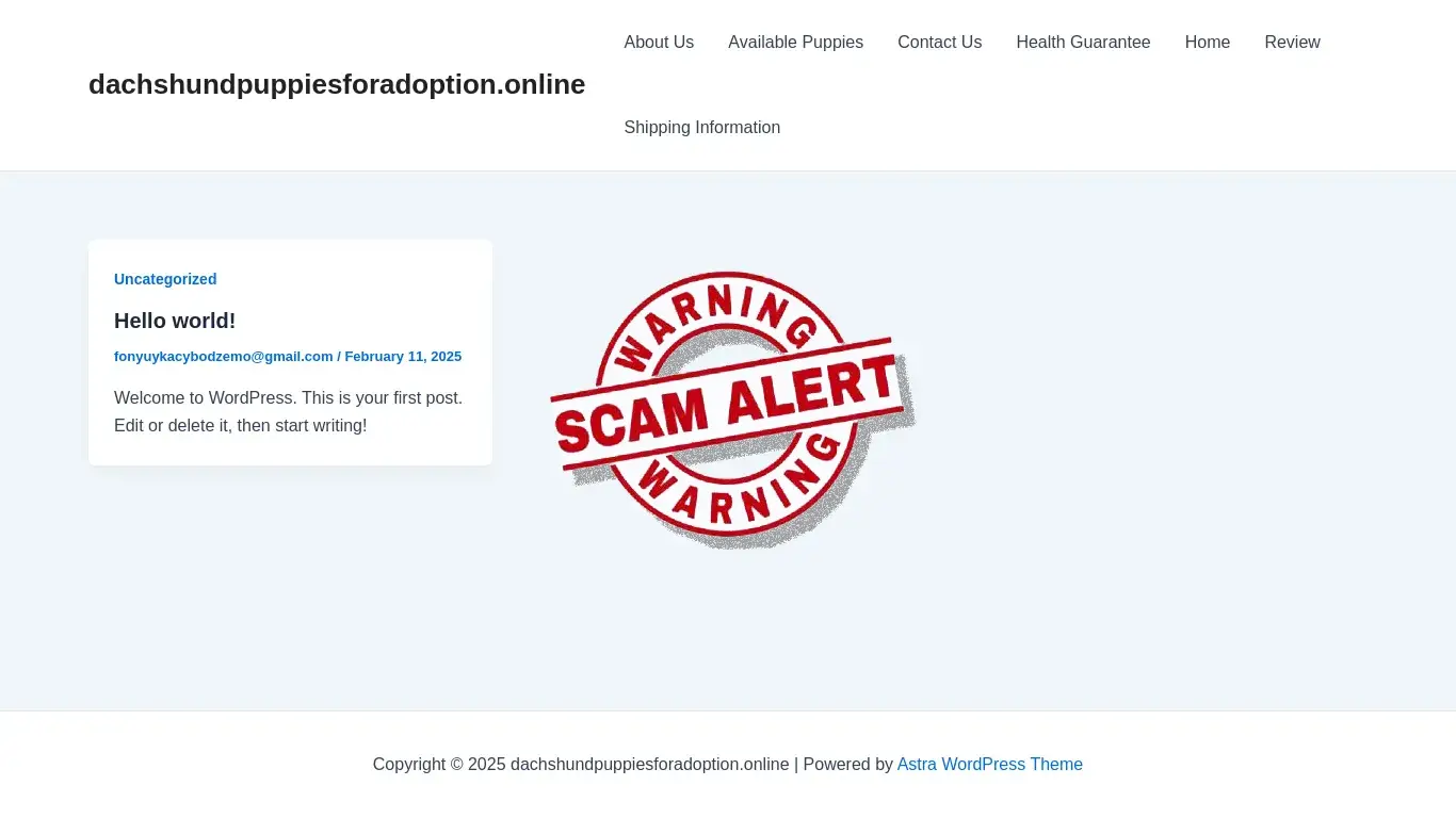 Scam Website Screenshot Dachshundpuppiesforadoption.online