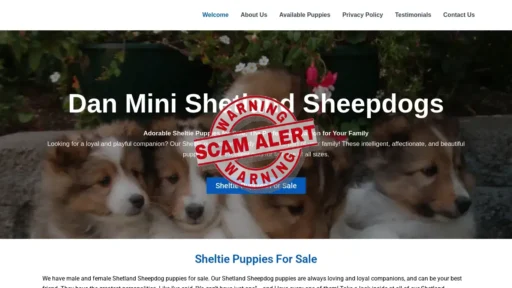 Scam Website Screenshot Danminishetlandsheepdogs.com