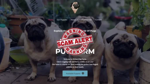 Scam Website Screenshot Dehartpugfarm.com