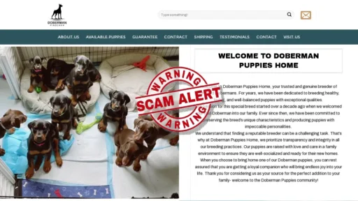 Scam Website Screenshot Dobermanpuppiesforsale.shop