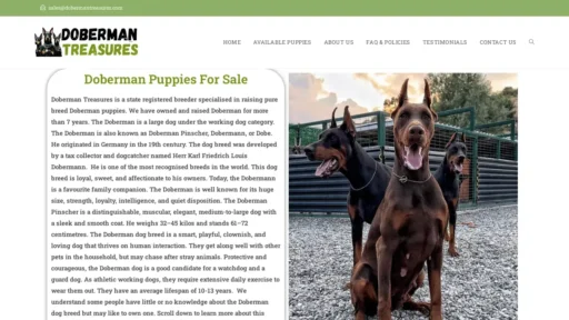 Scam Website Screenshot Dobermantreasures.com