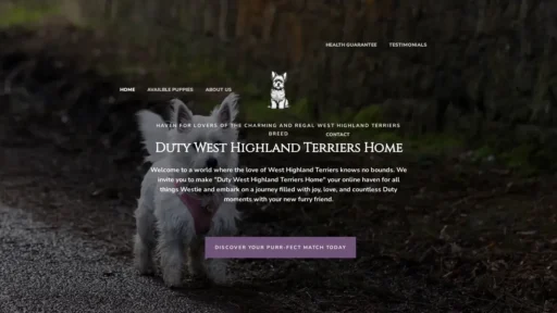 Scam Website Screenshot Dutywesthighlandterrierhome.com