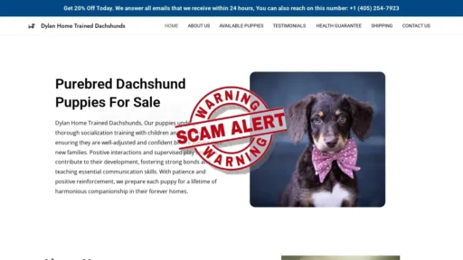 Scam Website Screenshot Dylanhometrianeddachshund.com