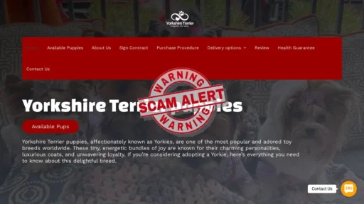 Scam Website Screenshot Ericyorkshireterriers.com