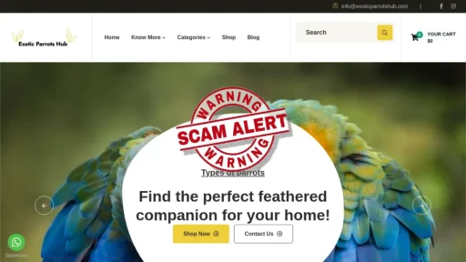 Scam Website Screenshot Exoticparrotshub.com