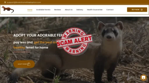 Scam Website Screenshot Ferretshomeforadoption.com