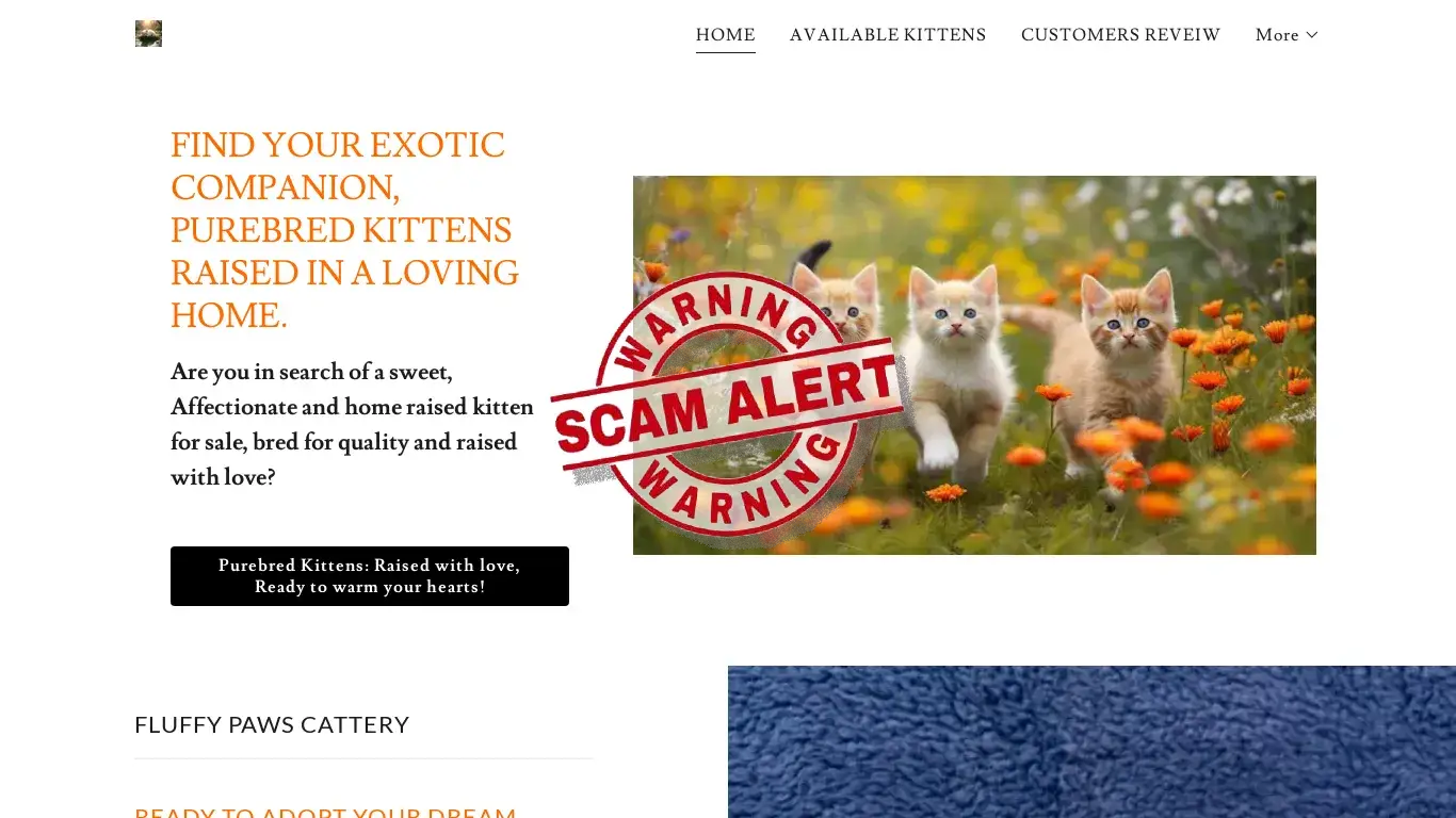 Scam Website Screenshot Fluffypawscattery.com