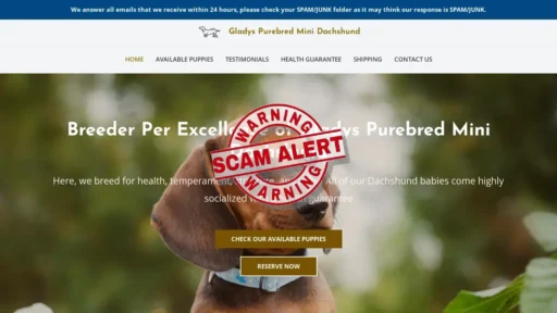 Scam Website Screenshot Gladyspurebredminidachshund.com