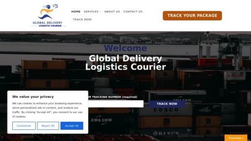 Scam Website Screenshot Globaldeliverylogisticscourier.com