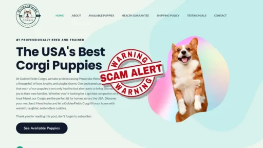 Scam Website Screenshot Goldenfieldscorgis.com