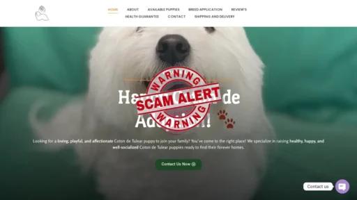 Scam Website Screenshot Happycotondetulearforadoption.com
