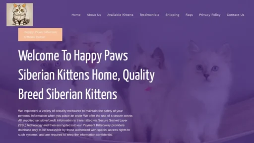 Scam Website Screenshot Happypawssiberiankittenshome.com