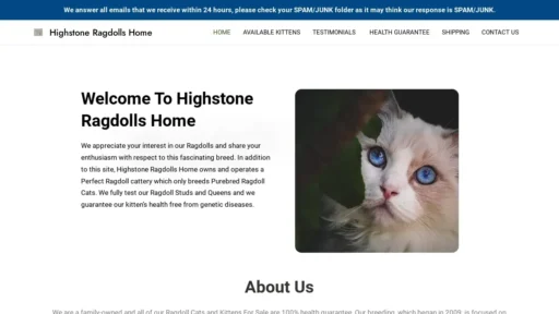 Scam Website Screenshot Highstoneragdollshome.com