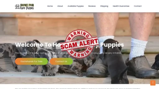Scam Website Screenshot Homeforfluffypuppies.com