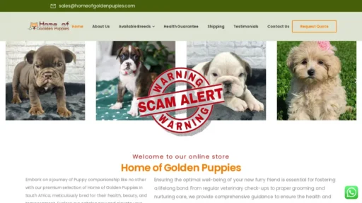 Scam Website Screenshot Homeofgoldenpupies.com
