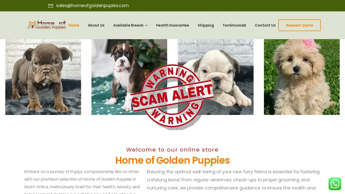 Scam Website Screenshot Homeofgoldenpupies.com