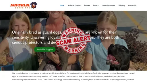 Scam Website Screenshot Imperialcorsopack.com