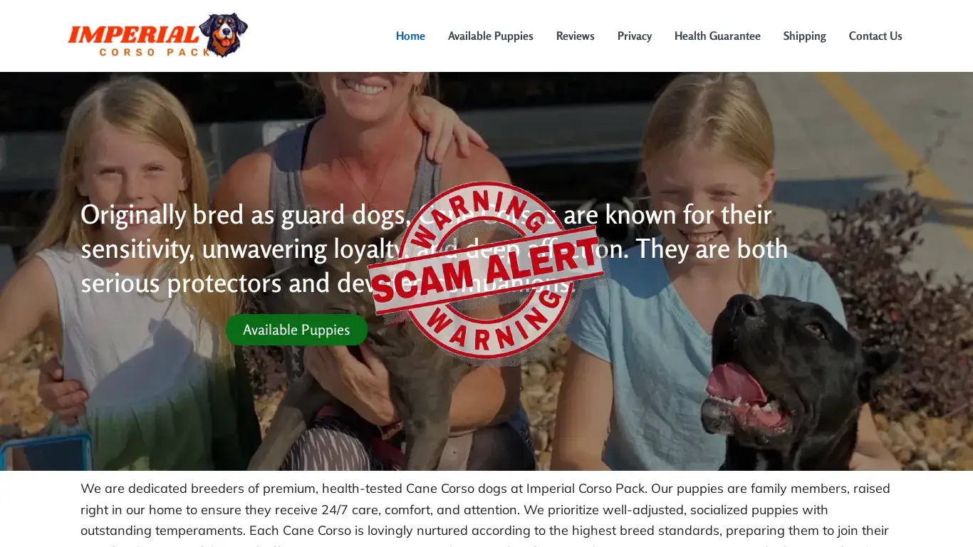 Scam Website Screenshot Imperialcorsopack.com