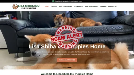 Scam Website Screenshot Lisashibainupuppieshome.com