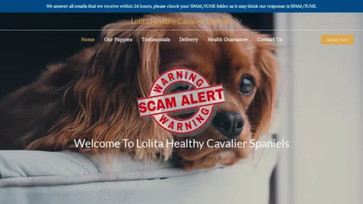 Scam Website Screenshot Lolitahealthycavalierspaniels.com
