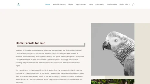 Scam Website Screenshot Lovelygreyparrots.com