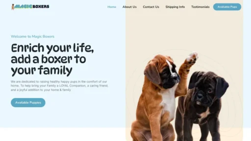 Scam Website Screenshot Magicboxerpuppies.com
