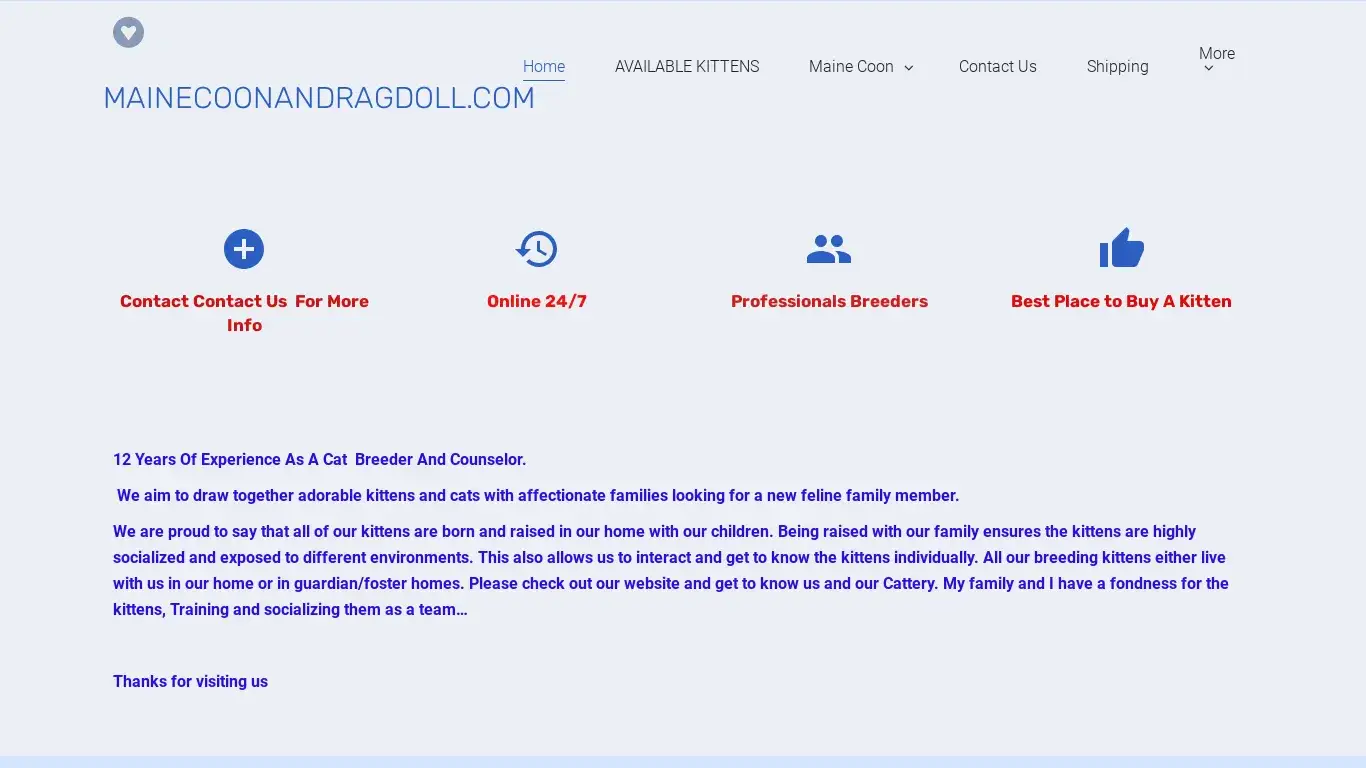 Scam Website Screenshot Mainecoonandragdoll.com