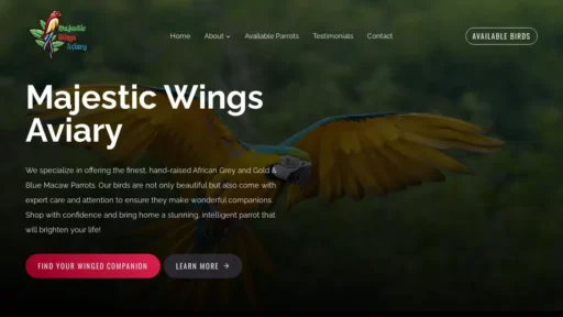 Scam Website Screenshot Majesticwingsaviary.com