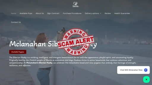Scam Website Screenshot Mclanahansiberianhusky.com