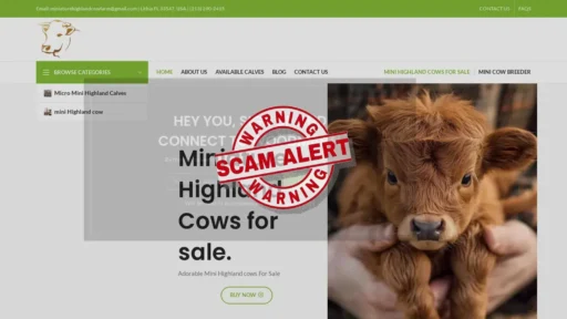 Scam Website Screenshot Miniaturehighlandcowfarm.com