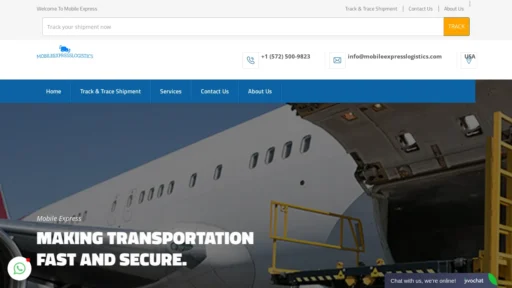 Scam Website Screenshot Mobileexpresslogistics.com