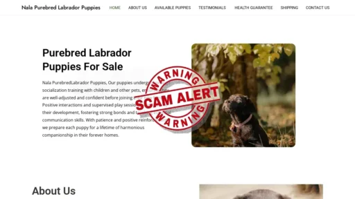 Scam Website Screenshot Nalapurebredlabradorpuppies.com