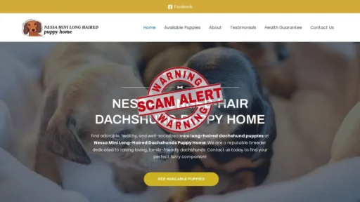 Scam Website Screenshot Nessaminilonghaireddachshunds.com